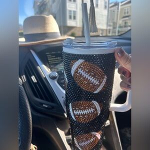 Football Themed Tumbler with Straw